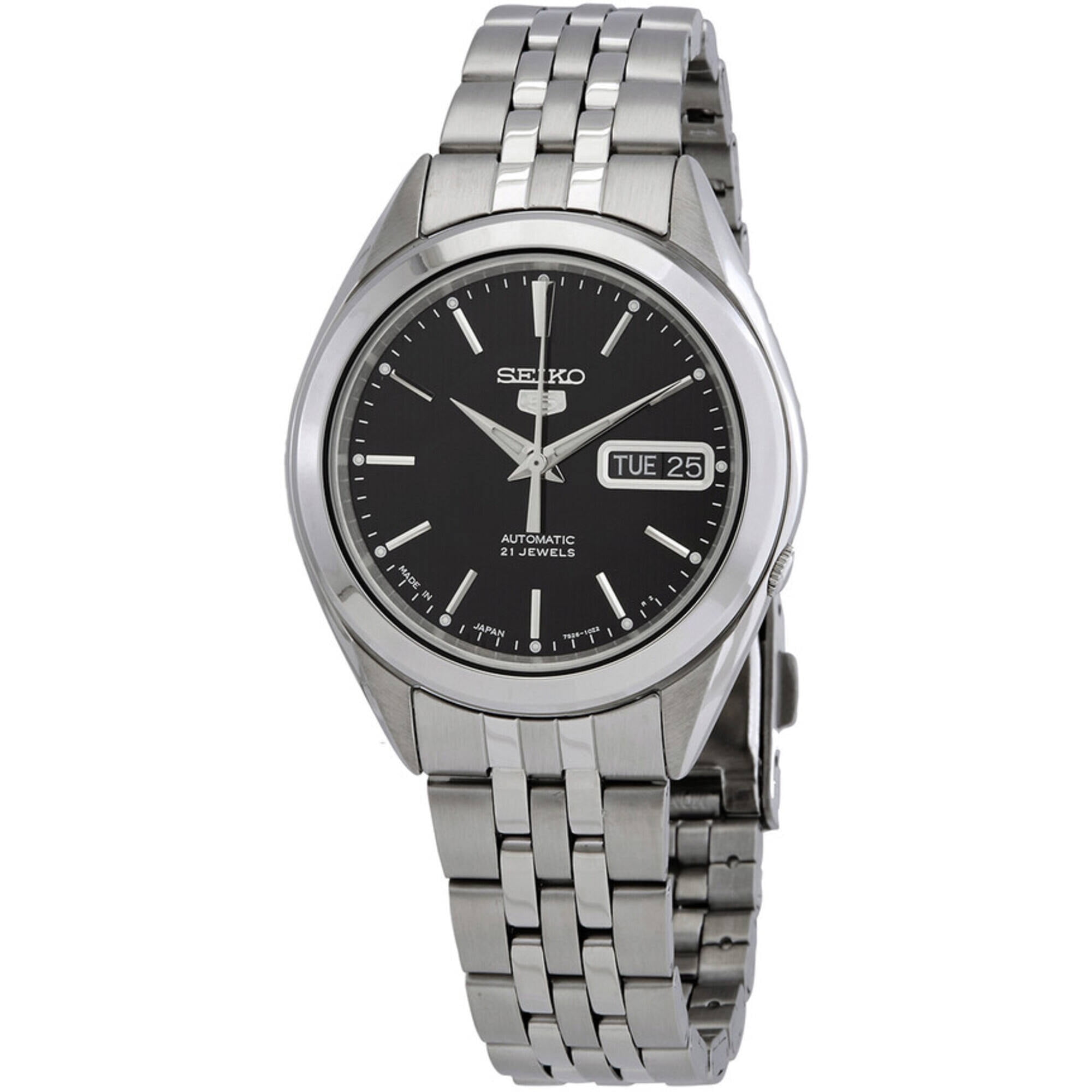 Reloj Seiko 5 Snkl23j1 Para Hombre, Esfera Negra, Correa De Acero Inoxidable