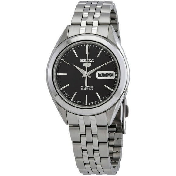 Reloj Seiko 5 SNKL23J1 para Hombre, Esfera Negra, Correa de Acero Inoxidable