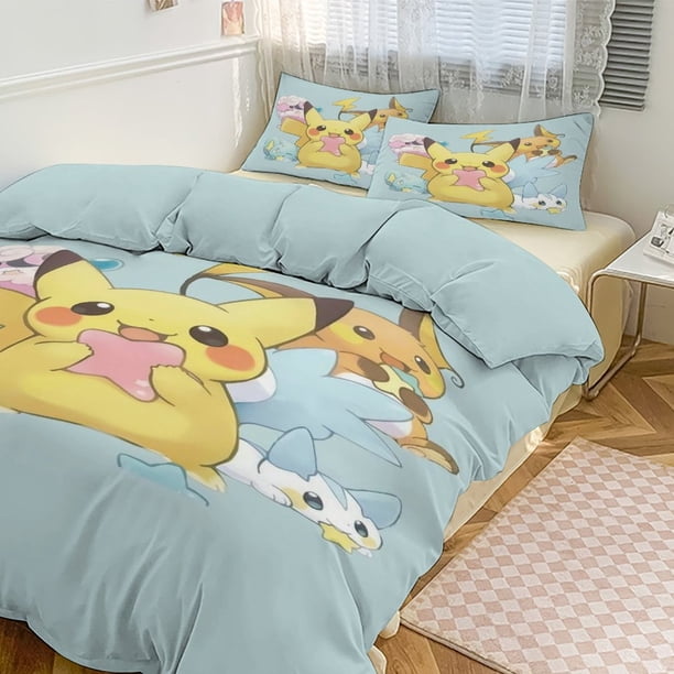 Pik_achu Print Bedding Set Pattern Duvet Cove Set 3 Pieces 1 Quilt Cover And 2 Pillowcases for Women Men Teens