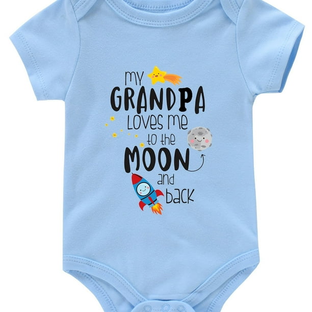 Baby Girls Cute Casual Simple Romper, Short Sleeve Funny Romper With "Grandpa Loves Me" Print