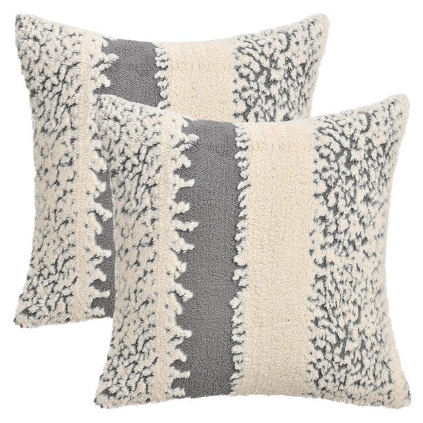 REGALWOVEN Paquete de 2 Fundas de Almohada Decorativas de Peluche Boho Suaves y Acogedoras para Sofá Dormitorio Coche Gris 18" x 18"