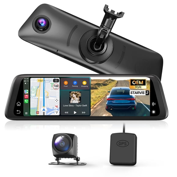 Espejo retrovisor AUTO-VOX con CarPlay y cámara dual 2K