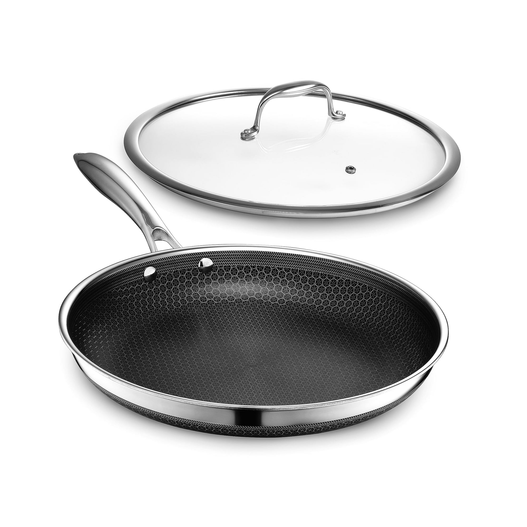Sartén Hexclad Hybrid, Antiadherente, 30 Cm, Con Tapa De Cristal, 2,5 L