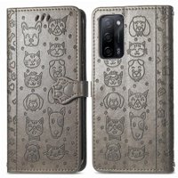 Funda Cartera Foxdock Para Oppo A55 5G , Flip Pu Con Relieve De Gatos Y Perros, Tarjetero Y Soporte