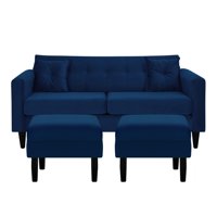 Bodevir - Sofa New Retro 3C + 2 Pouf Felpa 00 Azul Marino