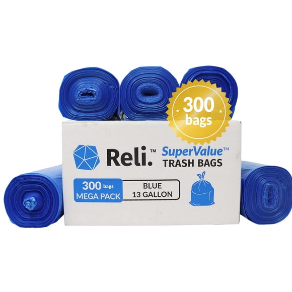 Bolsas de reciclaje Reli. SuperValue, 13 galones, 300 unidades, azul