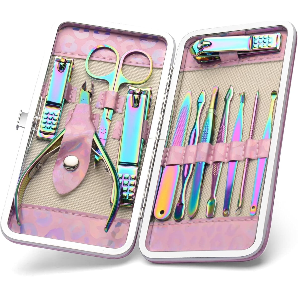 Set Manicure Pedicure Cgbe 12 Piezas Acero Inoxidable Rosado