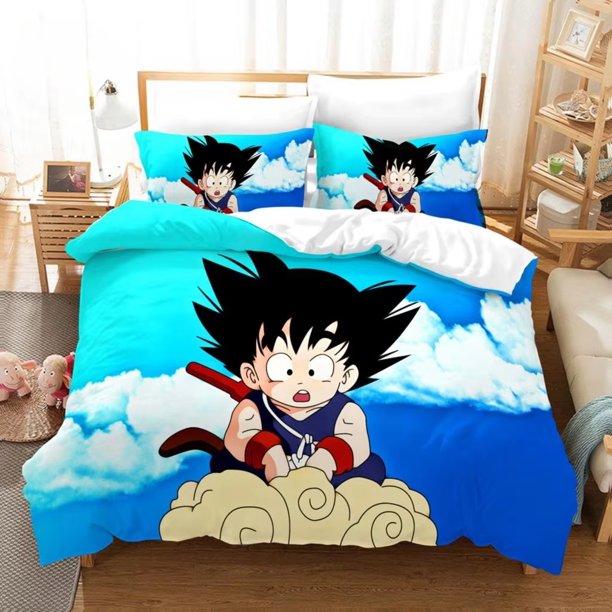 Goku Cartoon Animation Duvet Cover Bedding Set, 100_ Polyester Bedding Set Bedroom Decoration Various Sizes Children's Gifts Bed Sheets