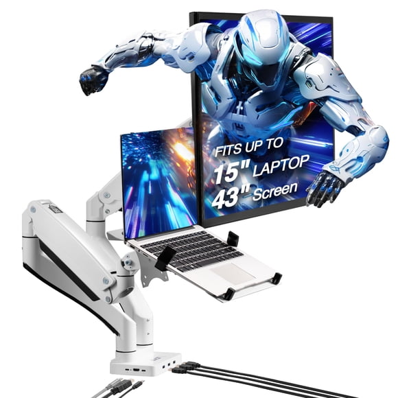 Brazo para monitor AVLT doble 17-43" con bandeja para laptop y dock USB-C