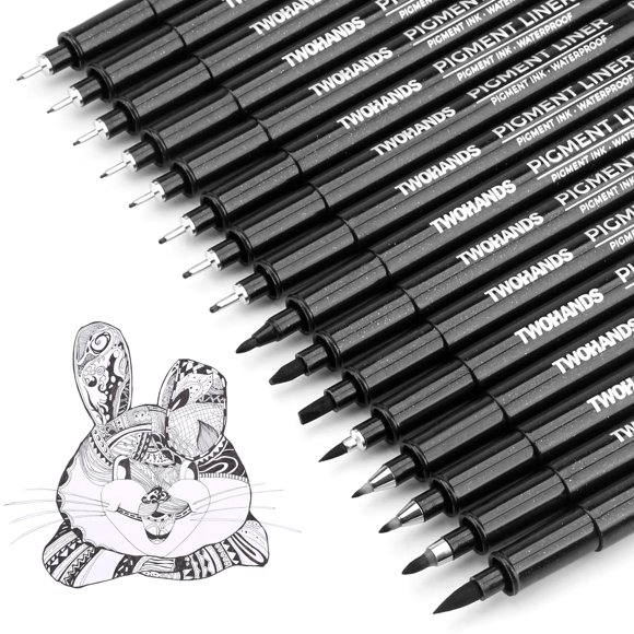 Plumas Artísticas TWOHANDS Set de 16 Rotuladores Negros de Punta Fina
