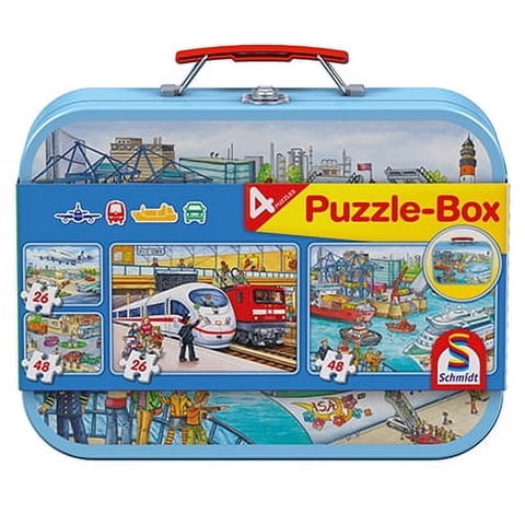 Schmidt - Puzzle 2 X 26, 2 X 48 Piezas Transportes Maleta Metal