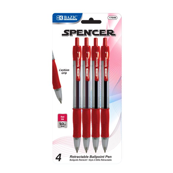 Bolígrafo BAZIC PRODUCTS Spencer Rojo - Pack de 5