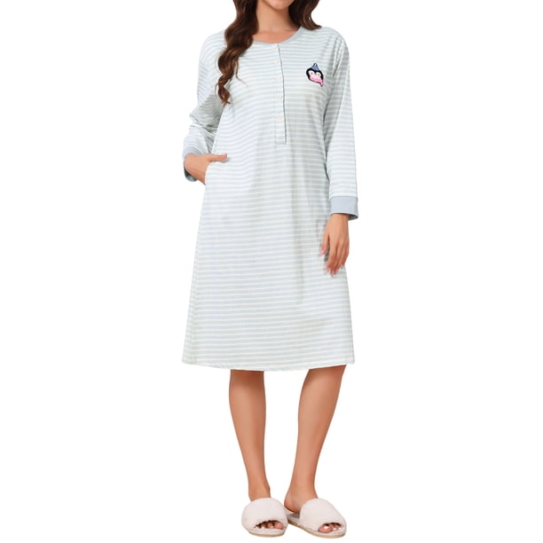 INSPIRE CHIC Camisón de Lactancia para Mujeres Embarazadas, Vestido de Dormir de Algodón de Manga Larga Suave con Sujetador Incorporado, Bolsillos y Tapeta de Botones XL Gris