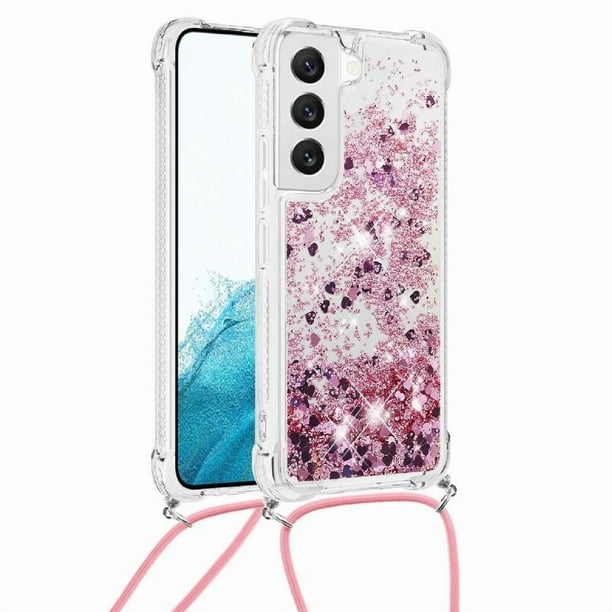Funda FOXDOCK para Samsung Galaxy S21 con Cuerda Ajustable, Brillo Líquido, Protección Antigolpes y Lente – Ideal para Regalo