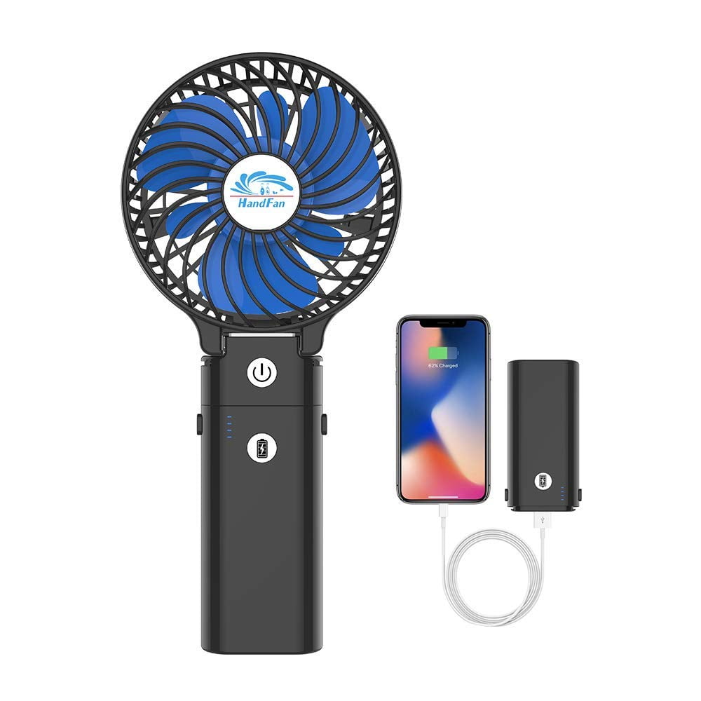 Ventilador Portátil Handfan Con Batería Externa De 5200 Mah, Negro Y Azul