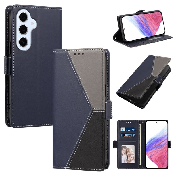 Funda Cartera Tricolor para Samsung Galaxy S26 FE con Soporte, Azul Oscuro