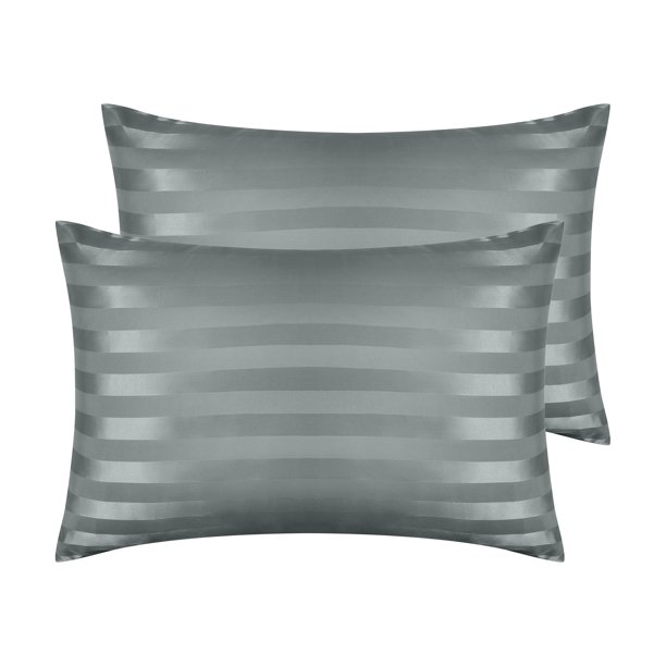 REGALWOVEN Fundas de Almohada de Satén Juego de 2 para Cabello y Piel, Fundas de Almohada Refrescantes con Cierre de Sobre Gris Oscuro Queen