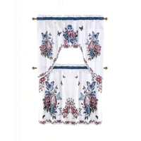 Genérico - Pack De Cortina 3 Piezas Para Cocina Con Diseño Color Blanco Con Detalles En Azul