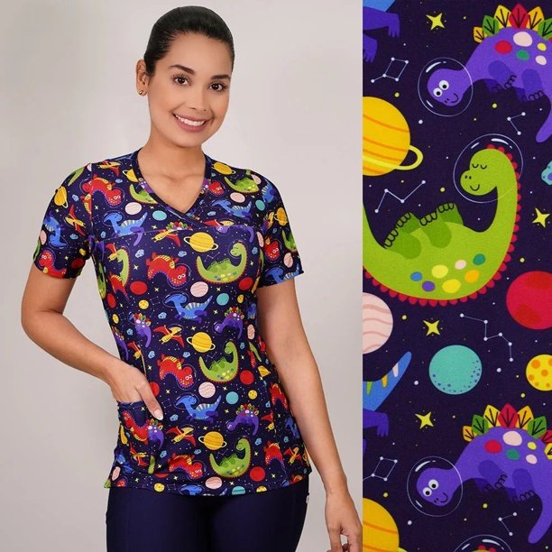 Delantal Mujer Ripholia 2507 tela elasticada estampada Dinosaurios