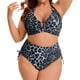 thumbnail image 1 of Agnes Orinda Conjunto de Bikini de Dos Piezas para Mujer Talla Grande con Espalda Halter y Lazo, Corte Curvo, Traje de Baño de Playa Piscina L Leopardo Gris, 1 of 8