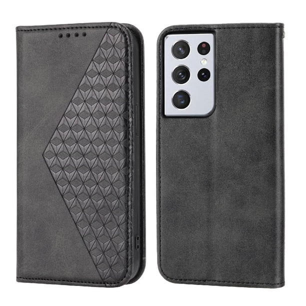 Funda Flip FOXDOCK para Samsung Galaxy S21 Ultra , Estilo Billetera con Diseño Rombo, Correa de Mano y Soporte, Uso Diario