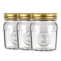 Nadir - Set 3 Frascos Americano Vintage Vidrio 500Ml Tapa Dorada