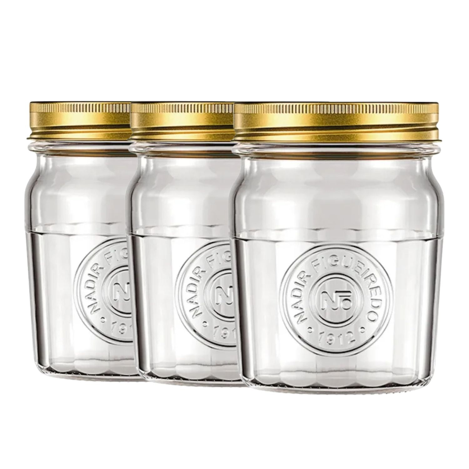 Nadir - Set 3 Frascos Americano Vintage Vidrio 500ml Tapa Dorada