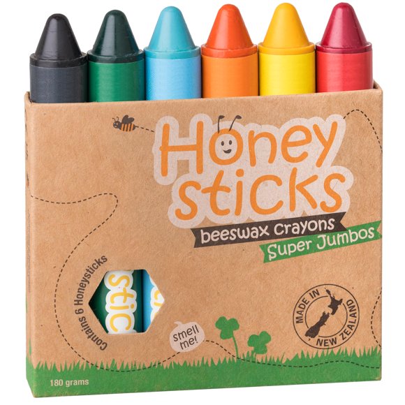 Crayons Honeysticks, tamaño gigante, cera de abeja 100% pura, 6 colores, paquete de 6