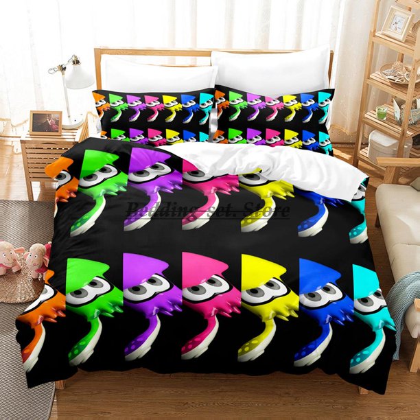 Splatoon 3 Inkling Squid Bedding Set Bed Set Aldult Kid Bedroom Duvetcover Sets