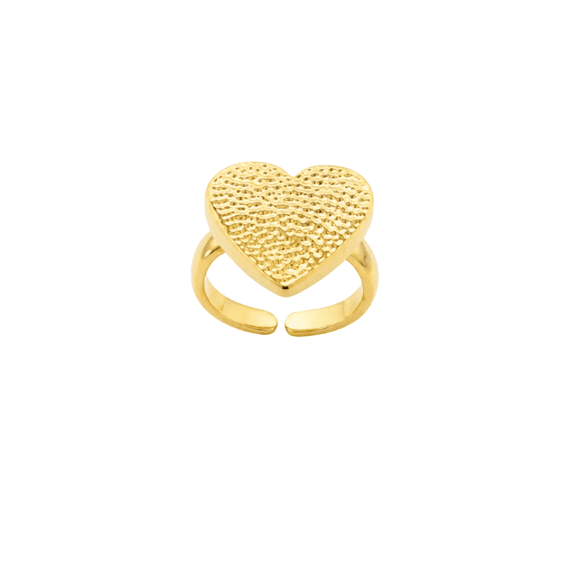 Anillo Ajustable Corazón Texturizado con Baño de Oro 18K.