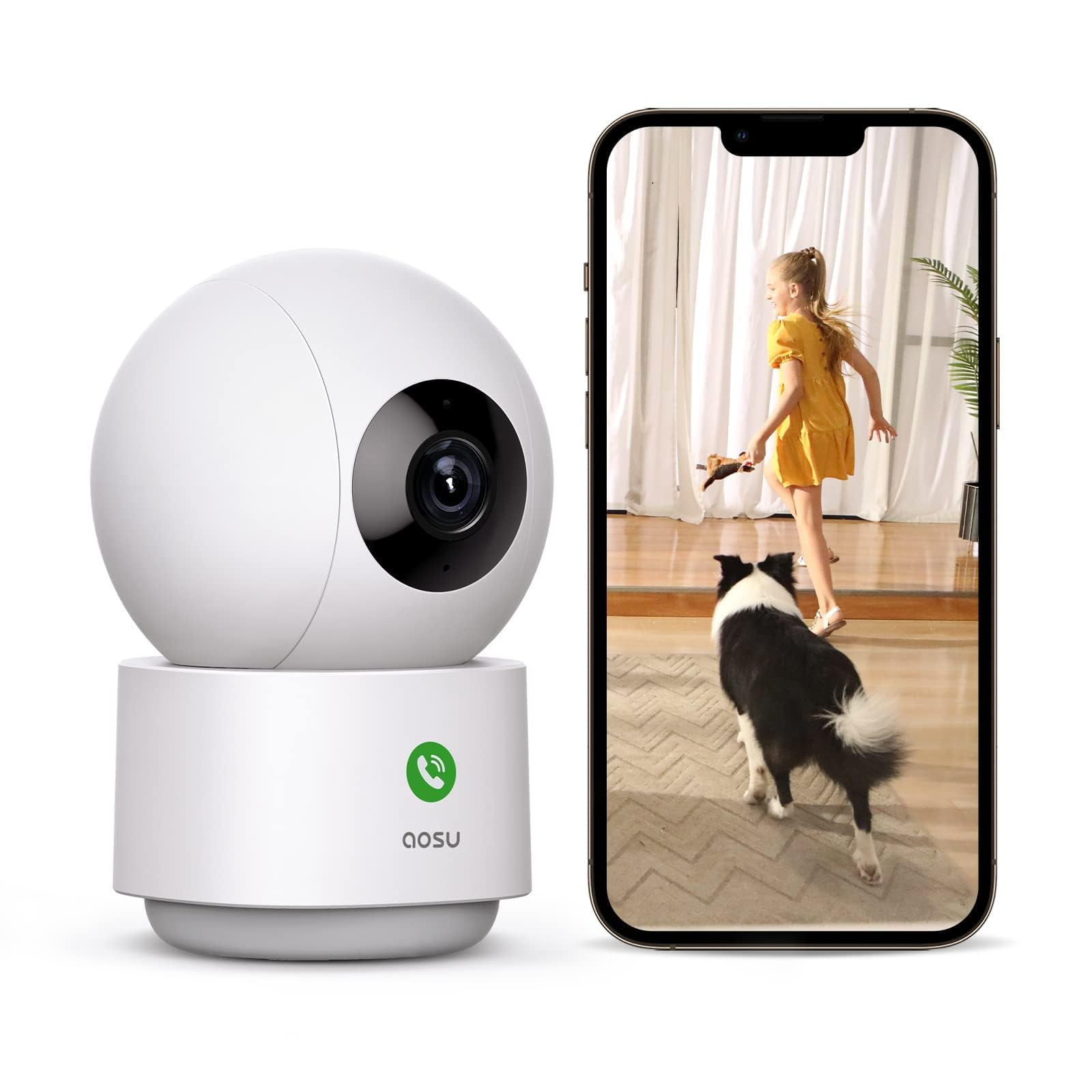 Cámara De Seguridad Aosu 2k Indoor Con Vista De 360°, Wifi, Compatible Con Alexa