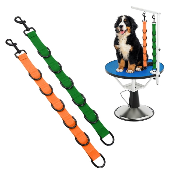 Uxcell Lazos de Aseo para Perros, Correa de Extensión de Brazo de Mesa Ajustable de Nylon con 6 Anillos en D Negros (Naranja/Verde, 2 Piezas), Destinado para Baños Fijos de Perros y Corte de Pelo