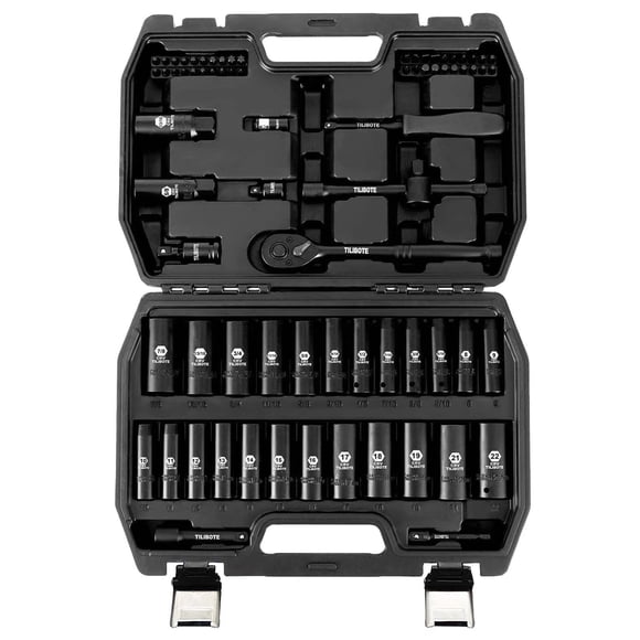 Juego de enchufes TILIBOTE 3/8 Impact, 74 piezas con trinquete de 6 puntos