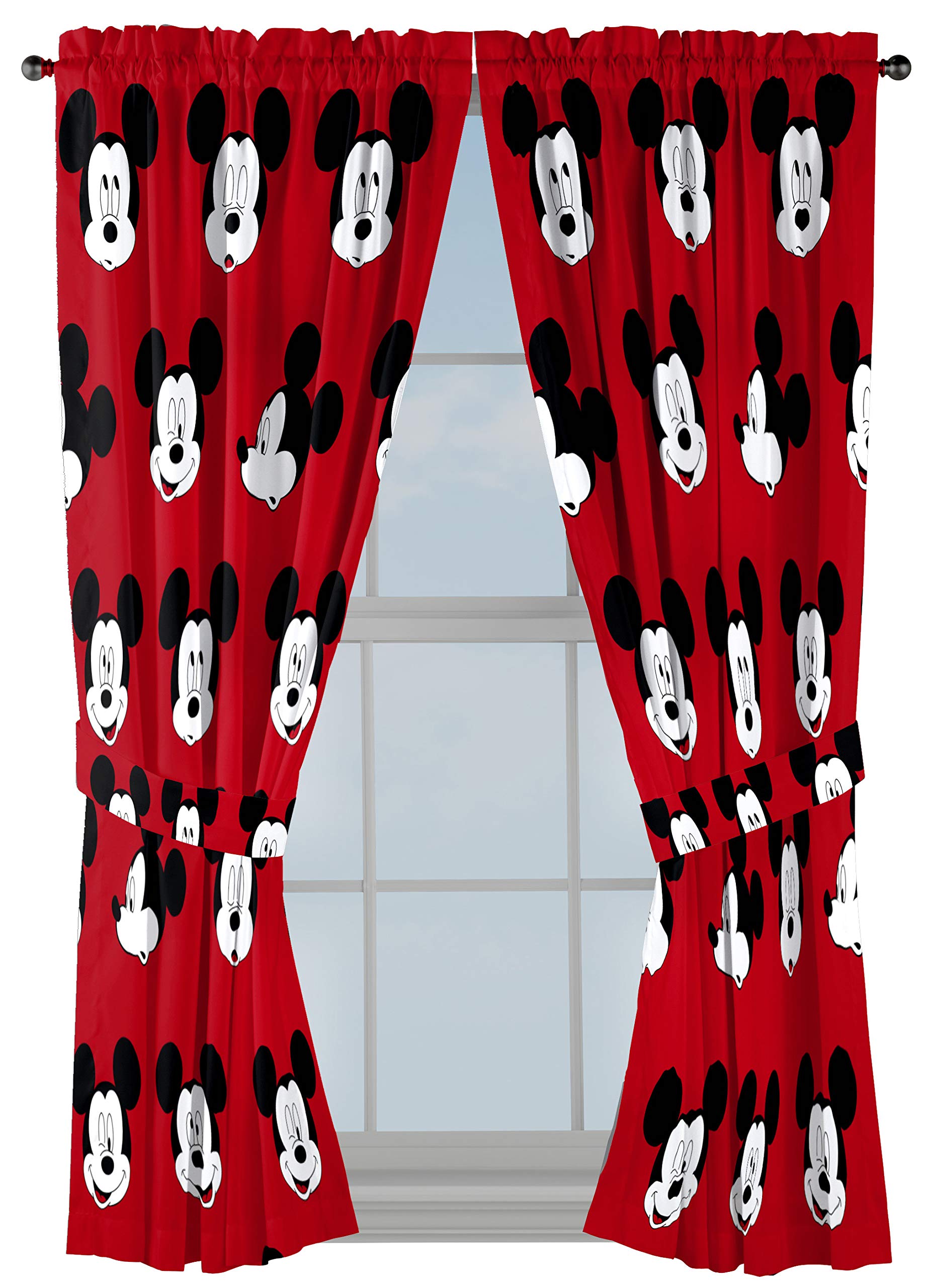 Juego De Cortinas Jay Franco Mickey Mouse Para Niños Con Alzapaños, Color Rojo