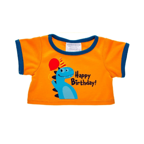 Polera Build A Bear Cumpleaños Dino Naranja Franjas Azules