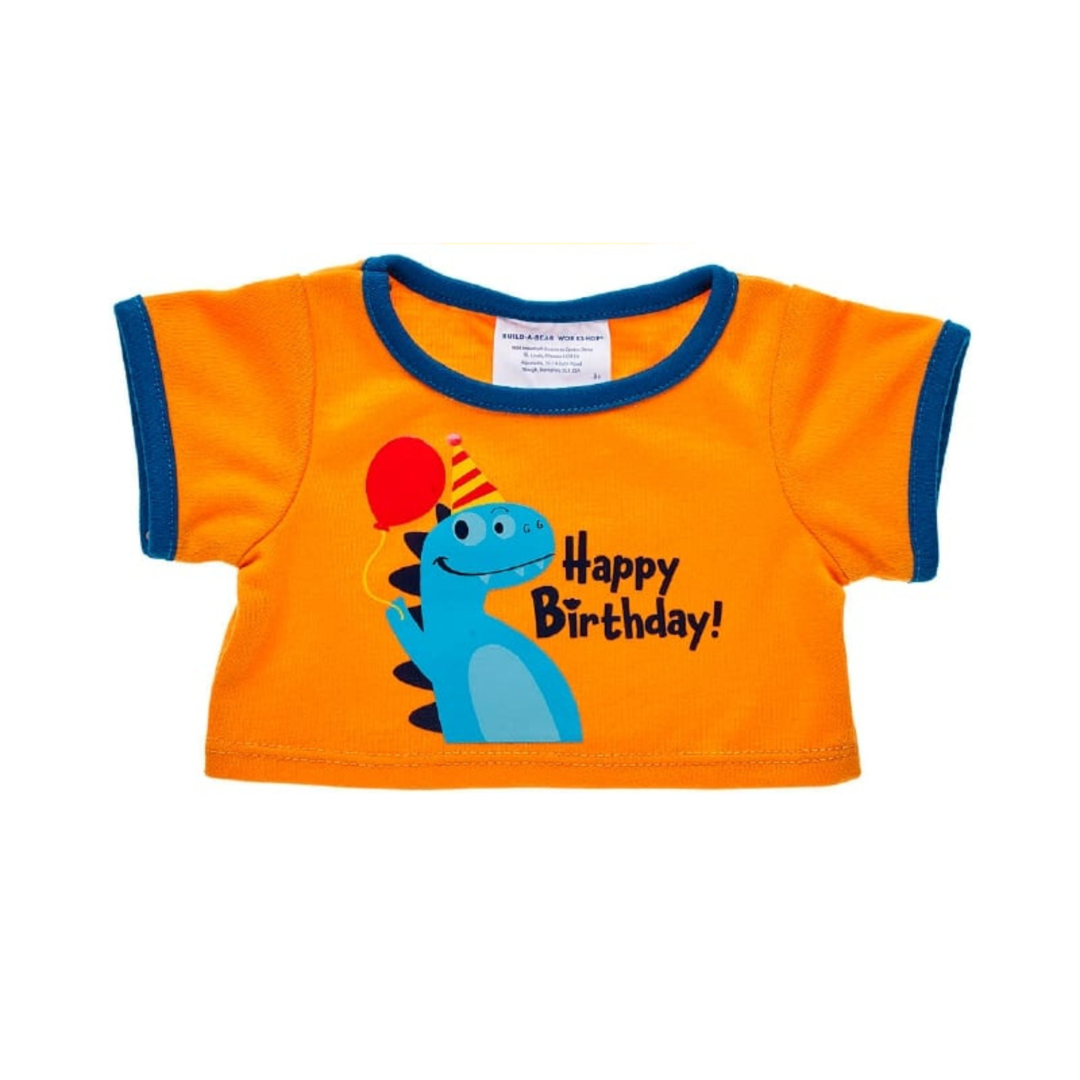 Polera Build A Bear Cumpleaños Dino Naranja Franjas Azules