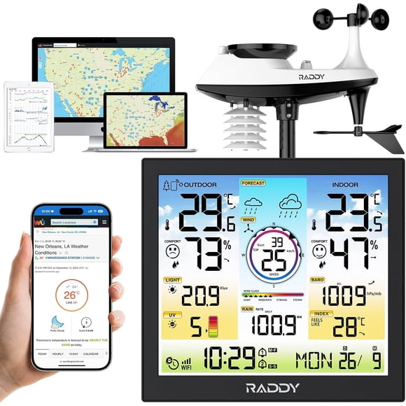 Estación Meteorológica Raddy WF120C WiFi Sensor 7 en 1