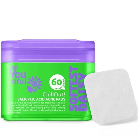 Toallitas limpiadoras para el rostro BeYoutiful ChillOut Gentle Acne, 60 almohadillas