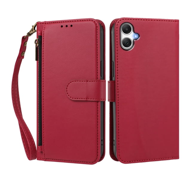 Funda Tipo Billetera para samsung galaxy A07 4G/5G con Soporte y Bolsillo con Cierre Rojo