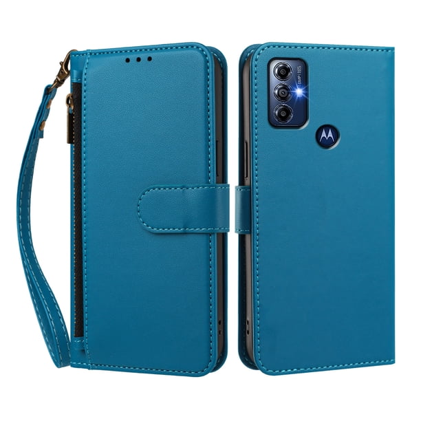 Funda Tipo Billetera para Motorola Moto G Play 2023 con Soporte y Bolsillo con Cierre Azul