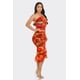 thumbnail image 3 of Saronite Conjunto de Top y Falda con Cuello Halter, Volantes y Malla de Encaje con Estampado de Aguas Tropicales, Naranja (para Mujer), 3 of 4