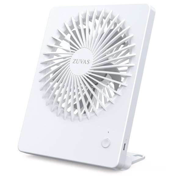 Ventilador de escritorio Zuvas, funciona con pilas, recargable, 180°, con inclinación de 180°, blanco