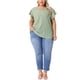 thumbnail image 2 of Agnes Orinda Mujeres Tallas Grandes Tops de Escuela Colegio Textura Cuello en V con Muesca Mangas con Volantes Verano Casual Camisetas Blusas 1X Verde, 2 of 6
