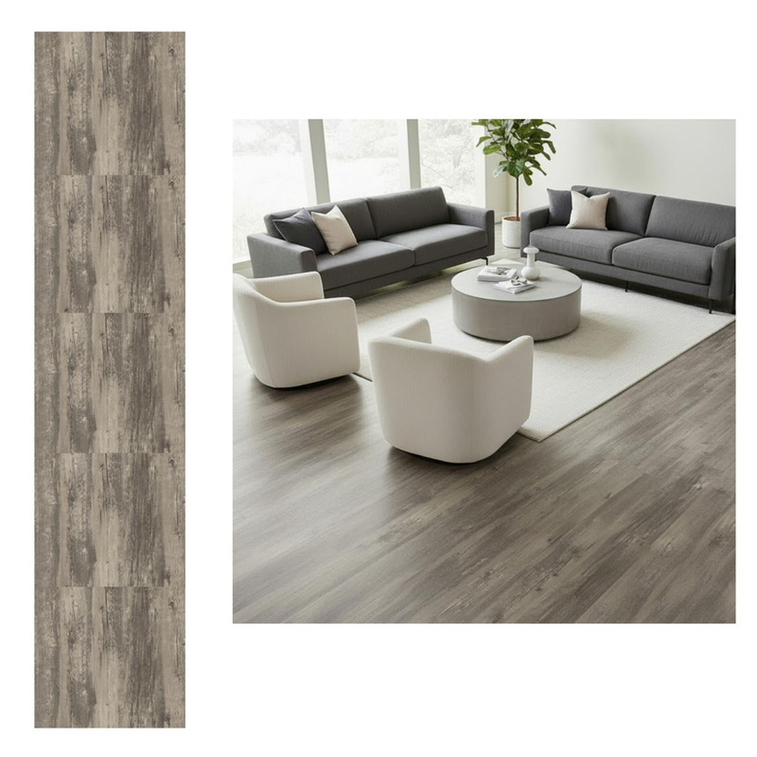 Mobii - Piso Vinílico Adhesivo Símil Madera 91,4x15,2 Gris Humo