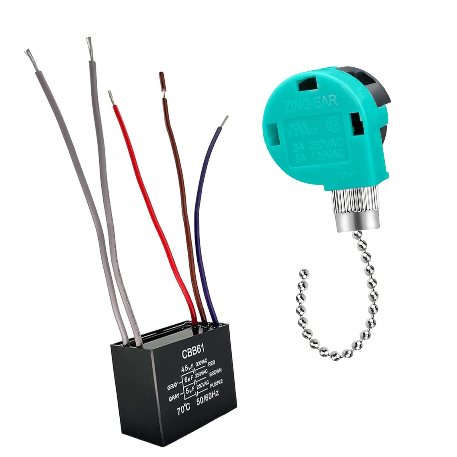 Ioensy - Interruptor De Ventilador De Techo Profesional Cbb61, Condensador De Alto Rendimiento, Cadena Plateada.