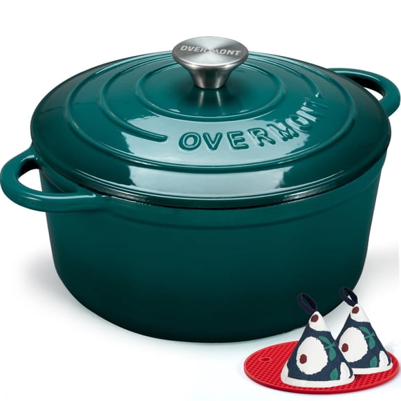 Libro de cocina Dutch Oven Overmont de hierro fundido esmaltado de 7 cuartos de galón con tapa