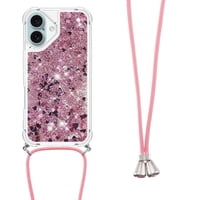 Funda Foxdock Para Iphone 16 Con Cuerda Ajustable, Brillo Líquido, Protección Antigolpes Y Lente – Ideal Para Regalo