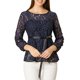 thumbnail image 5 of INSPIRE CHIC Blusa Peplum de Encaje para Mujer con Mangas de Pulsera Florales y Cinturón Autoadherente M Azul Oscuro, 5 of 8