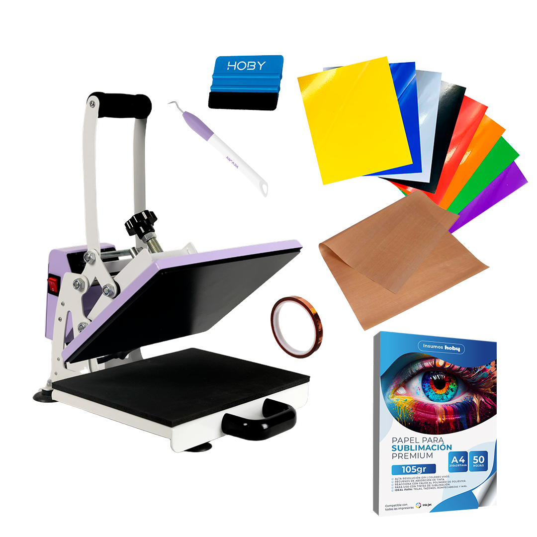 Kit Plancha Estampadora Lila 23X30Cm Sublipress Para Dtf + Insumos De Inicio