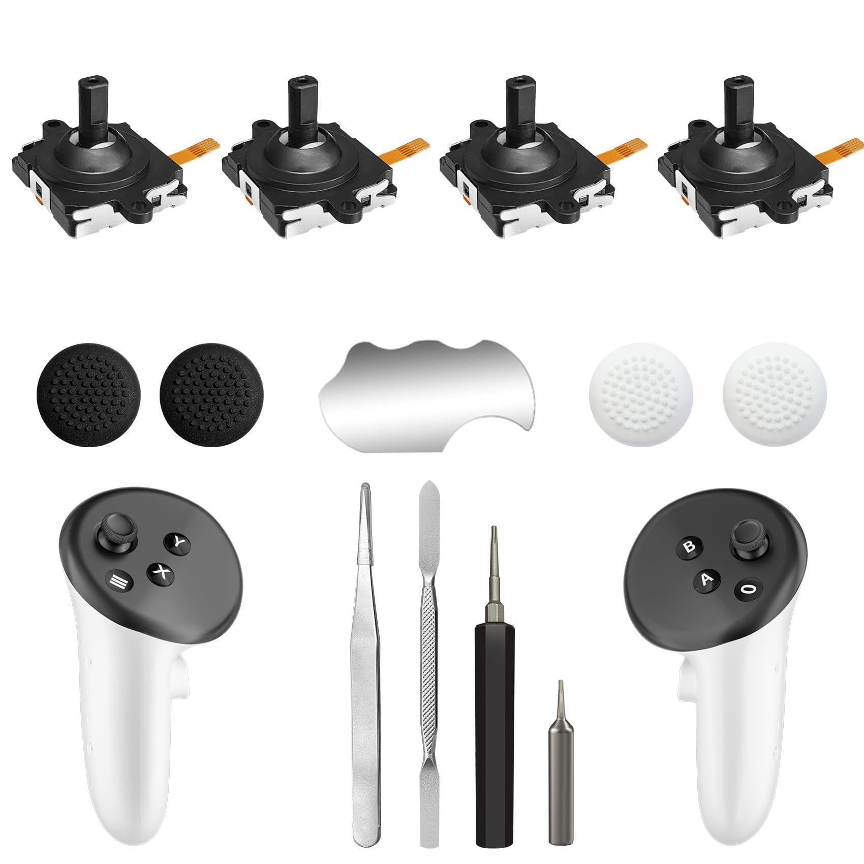 Genérico - Kit De Reemplazo De Joystick 13 En 1 Para Controlador Meta Quest 3, Con 4 Joysticks, Destornillador, Pinzas, Herramienta De Palanca, 4 Tapas De Agarre Para Pulgar